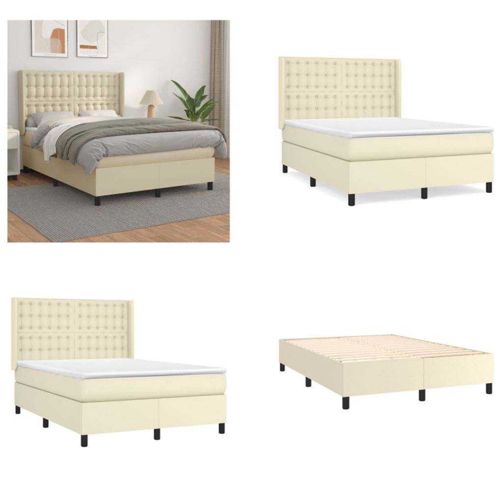 vidaXL Boxspringbett mit Matratze Creme 140x200 cm Kunstleder - Boxspringbett - Boxspringbetten - Bett - Schlafzimmermöbel