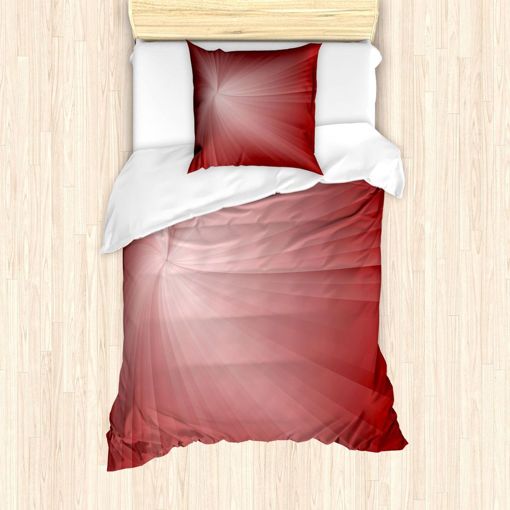 ABAKUHAUS Abstrakt Bettbezug Set, Ombre Effekt Twirling Strahlen Futuristic Linien Spiral Entwurfs-Druck, 135 x 200 cm + 80 x 80 cm, Burgundy Getro...