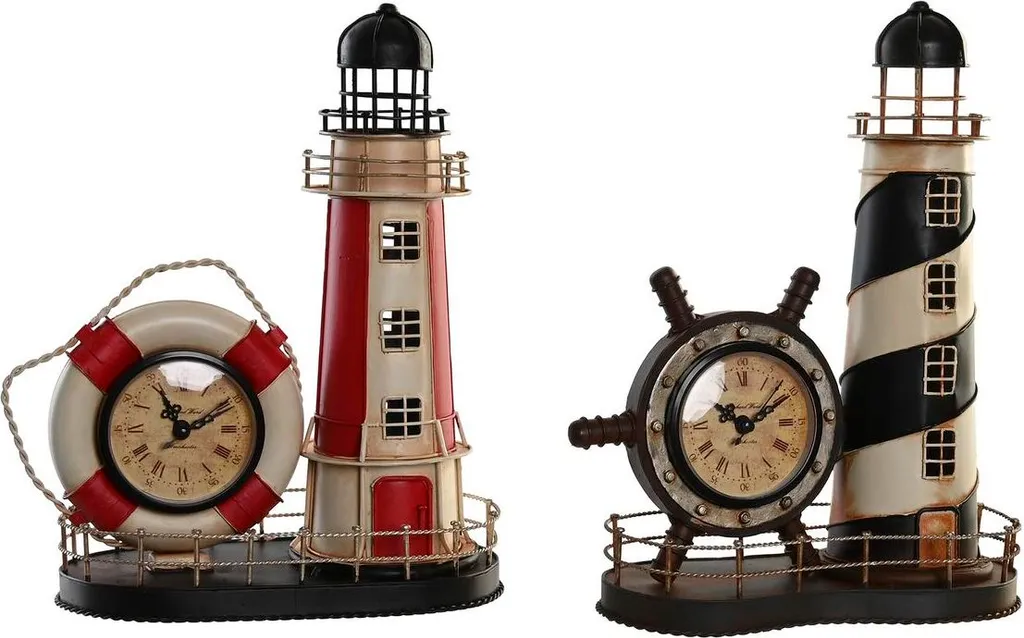 Horloge vintage en métal forme lampe rouge et noir 32,5 cm (Lot de 2)