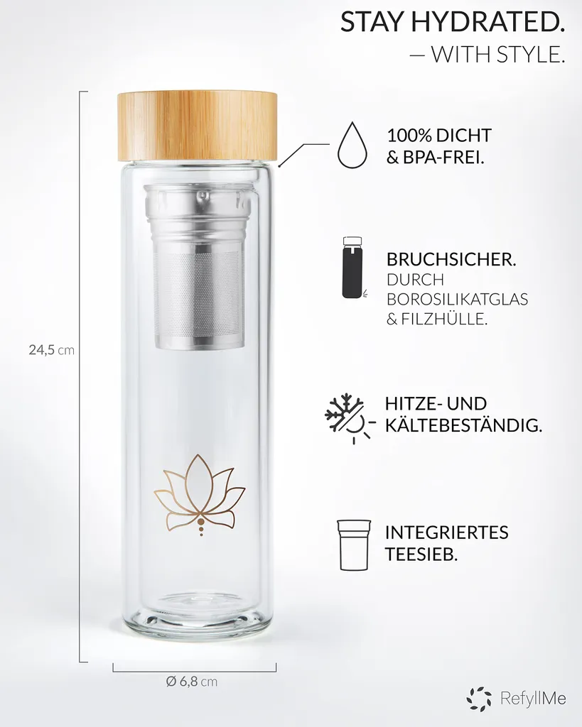 Bouteille thé à emporter 0,5 L - Verre double paroi + Filtre teaFyll - 3