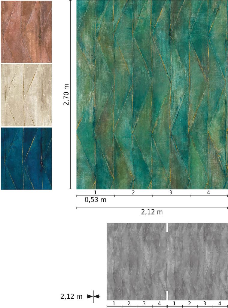 NEWROOM Tapete Grün Vliestapete Grafik - Wandbild Grafisch Dreiecke Zickzack Tapete Geometrisch Grafiktapete