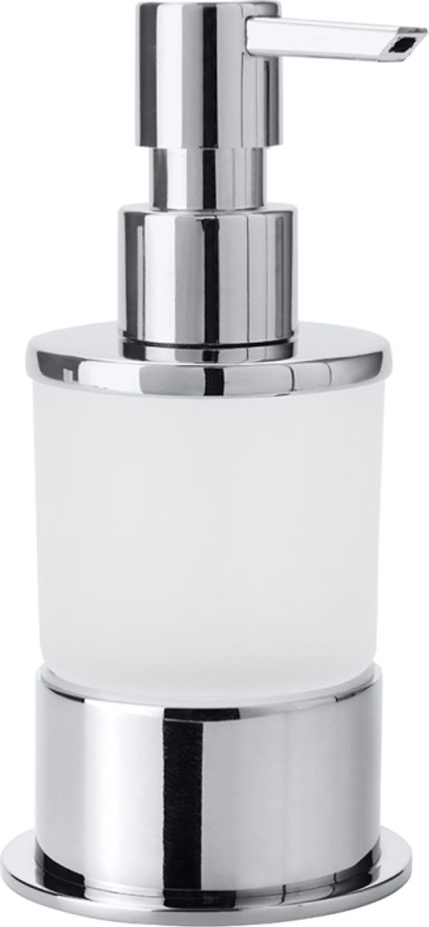 BOMEGA Glasseifenspender frei stehend Messing Chrom poliert 80x160x80 mm, 200 ml für Bad & Küche >> freistehend anwendbar