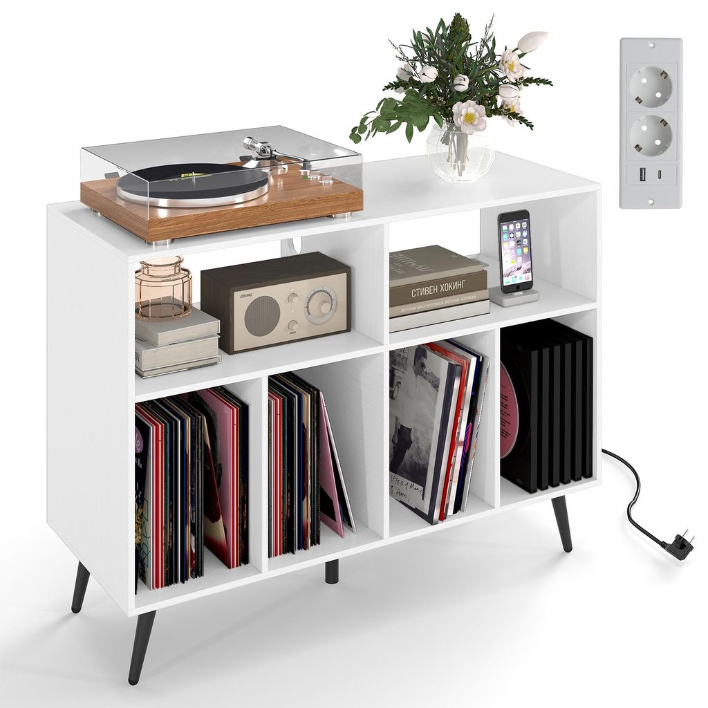 Stojak na gramofon COSTWAY ze stacją ładującą, szafka na Zdjęcie produktu 