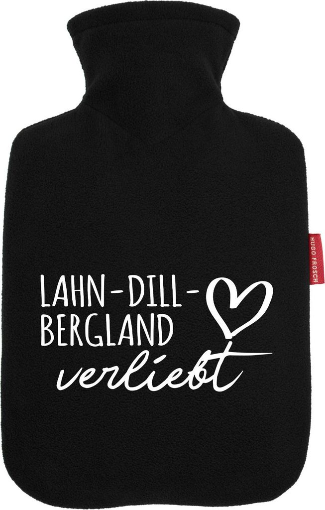 Huuraa Wärmflasche Lahn-Dill-Bergland verliebt Geschenk 1,8 Liter Black Classic Veloursbezug Lahn-Dill-Bergland Präsent