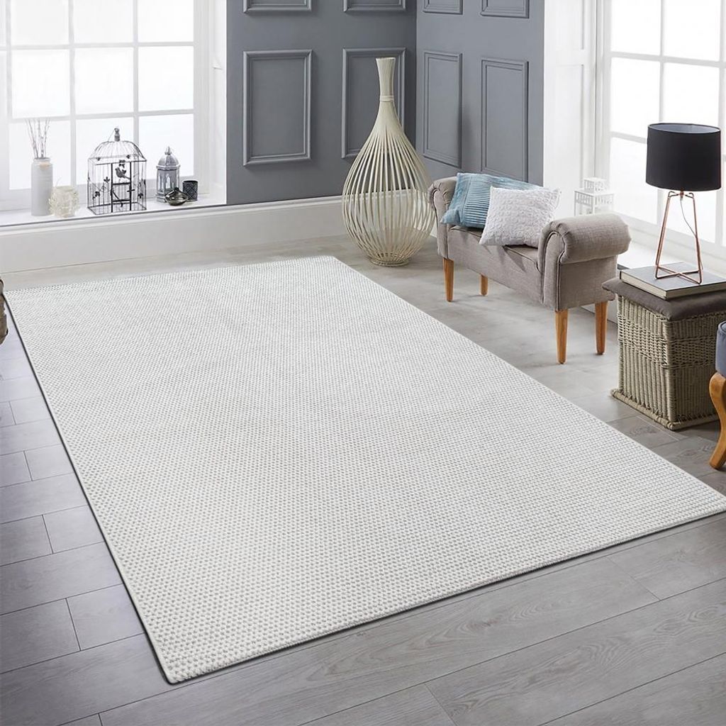 Teppich kurzflor weich pflegeleicht saugrobotergeeignet für Wohnzimmer Esszimmer Schlafzimmer in creme Größe - 120 x 160 cm