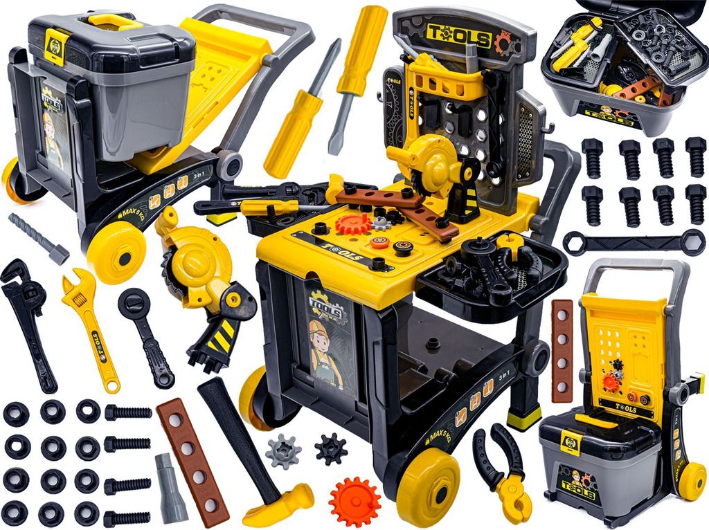 Schreinerwerkstatt + Werkzeuge 3in1 Box, Wagen, Tisch
