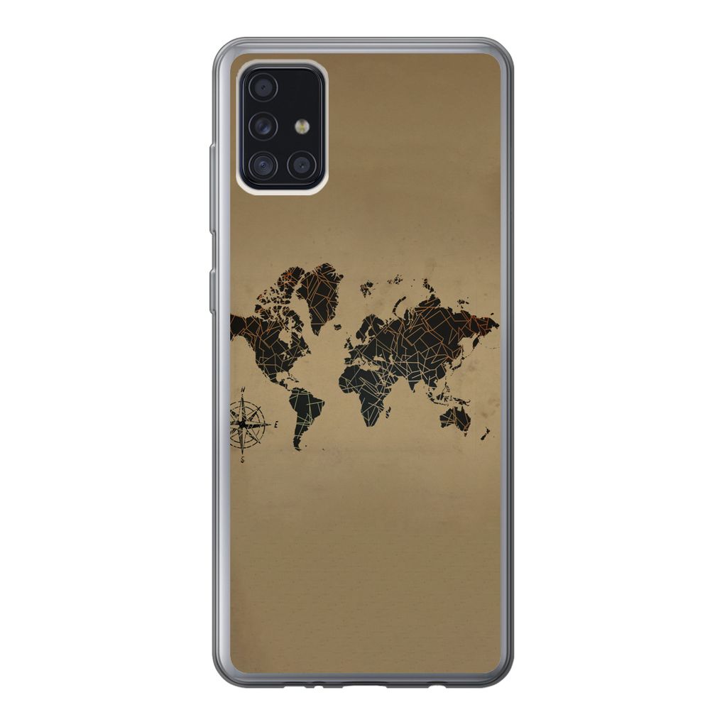 MuchoWow Handyhülle Schutzhülle Hülle für Samsung Galaxy A52 5G Weltkarte - Design - Vintage Silikon Softcase Handy Hülle - Umschlag