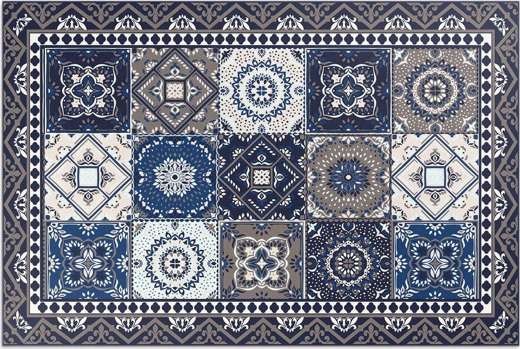 Florale fliesen elegante fliesen – Vinylteppich – 100x150 cm – Outdoor Teppich – Terrasse – Wetterfest – Modern