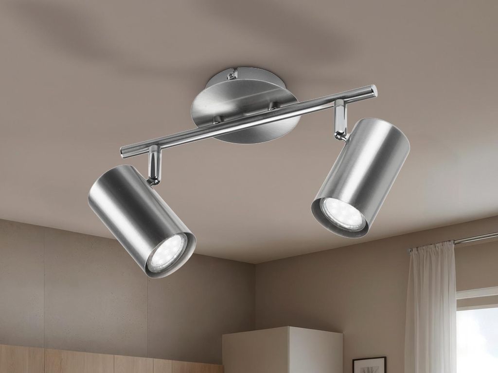 Moderner LED Innen Deckenstrahler 2-flammig Silber, Spots schwenkbar, B: 32,5cm