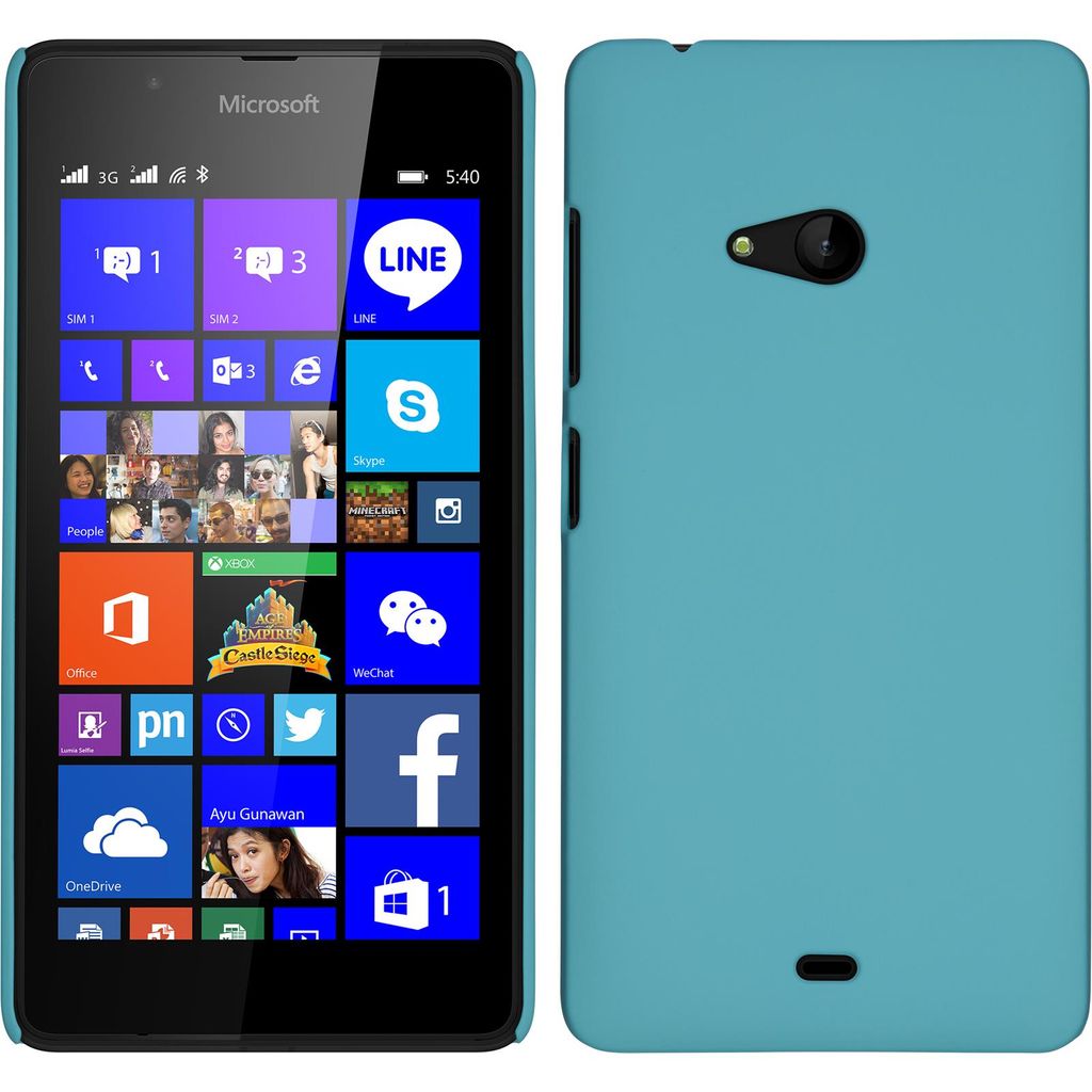 PhoneNatic Case kompatibel mit Microsoft Lumia 540 Dual - Hülle hellblau gummiert Hard-case + 2 Schutzfolien