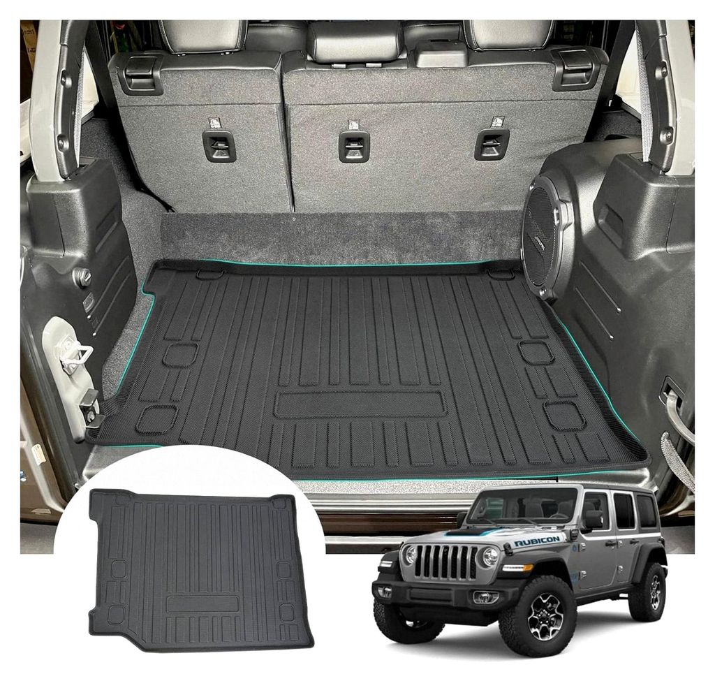 Kofferraummatte für Jeep Wrangler JL 4XE Plug-in Hybrid 2021-2024 2025, Wrangler 4xe 2023 Kofferraumwanne mit hoher Kante, Original TPE 3D Scanner...