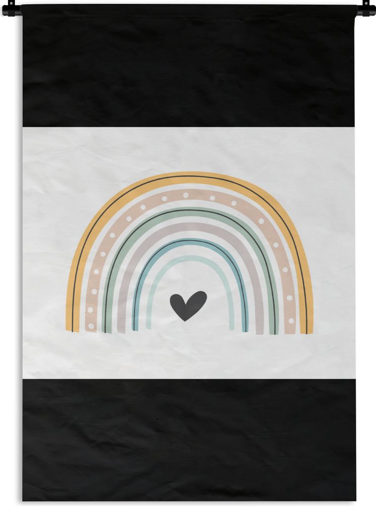 MuchoWow Wandteppich Wandbehang Regenbogen - Herz - Tupfen - Pastell - Kinder 60x45 cm Tapisserie Dekoration Wandtuch - Das Schlafzimmer