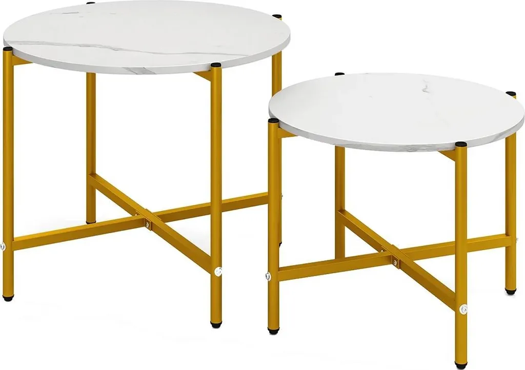 Table basse gain de place pour petit salon - Lot de 2 rondes blanches