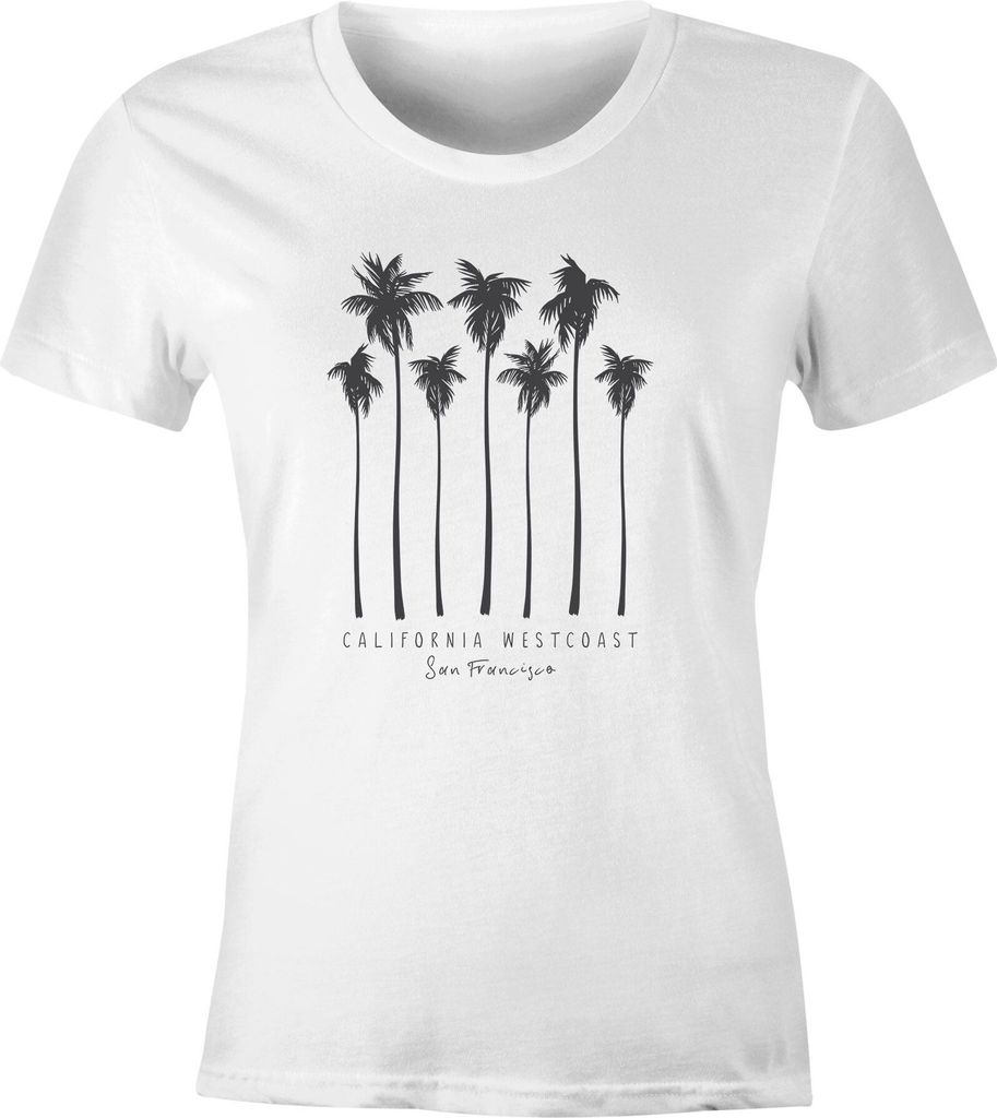 Damen T-Shirt Palmen California Westcoast Palms Summer Slim Fit Neverless weiß 3XL