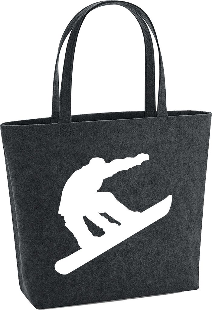 Huuraa Filzshopper Snowboarden Silhouette 22 Liter Charcoal Melange Filztasche Geschenkidee