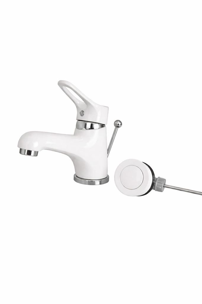 Waschtisch, Badewannen, Bad, Wasserhahn, Armatur, weiss mit Ablaufgarnitur weiß