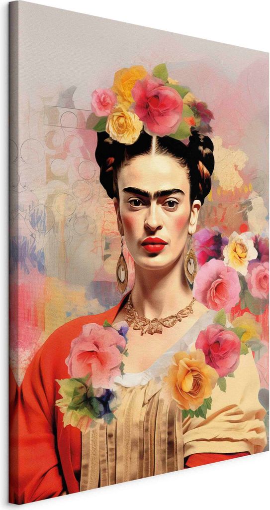 Wandbilder XXL Frida Kahlo 40x60 cm 1 tlg Wand Deko Leinwand Bilder Groß Wohnzimmer Bunter Hintergrund Frau Porträt Abstraktion h-H-10057-b-a