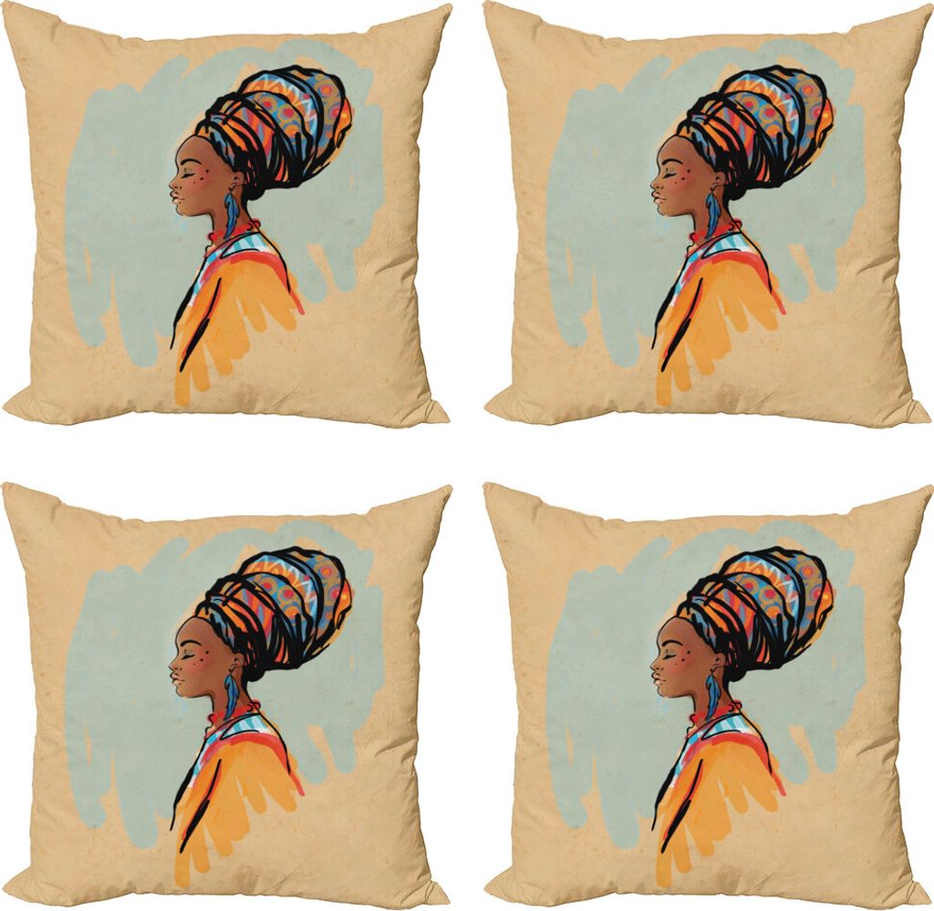 ABAKUHAUS afrikanisch Kissenbezug Set (4 Stück), Profil, Moderner Doppelseitiger Digitaldruck, 50 cm x 50 cm, Mehrfarbig