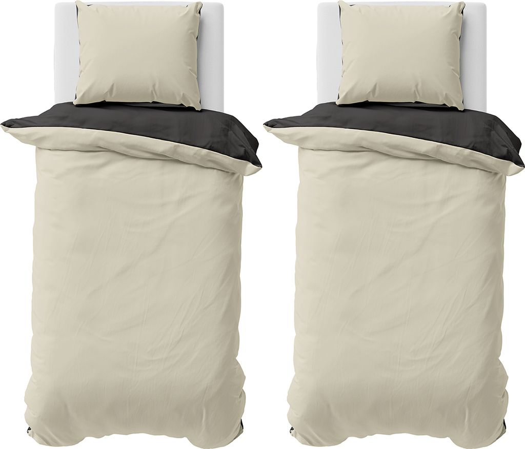 Biber Bettwäsche 155x220 cm 100% Baumwolle Feinbiber Uni Einfarbig Bettbezug Wendeseite Beige Anthrazit 4 teilig