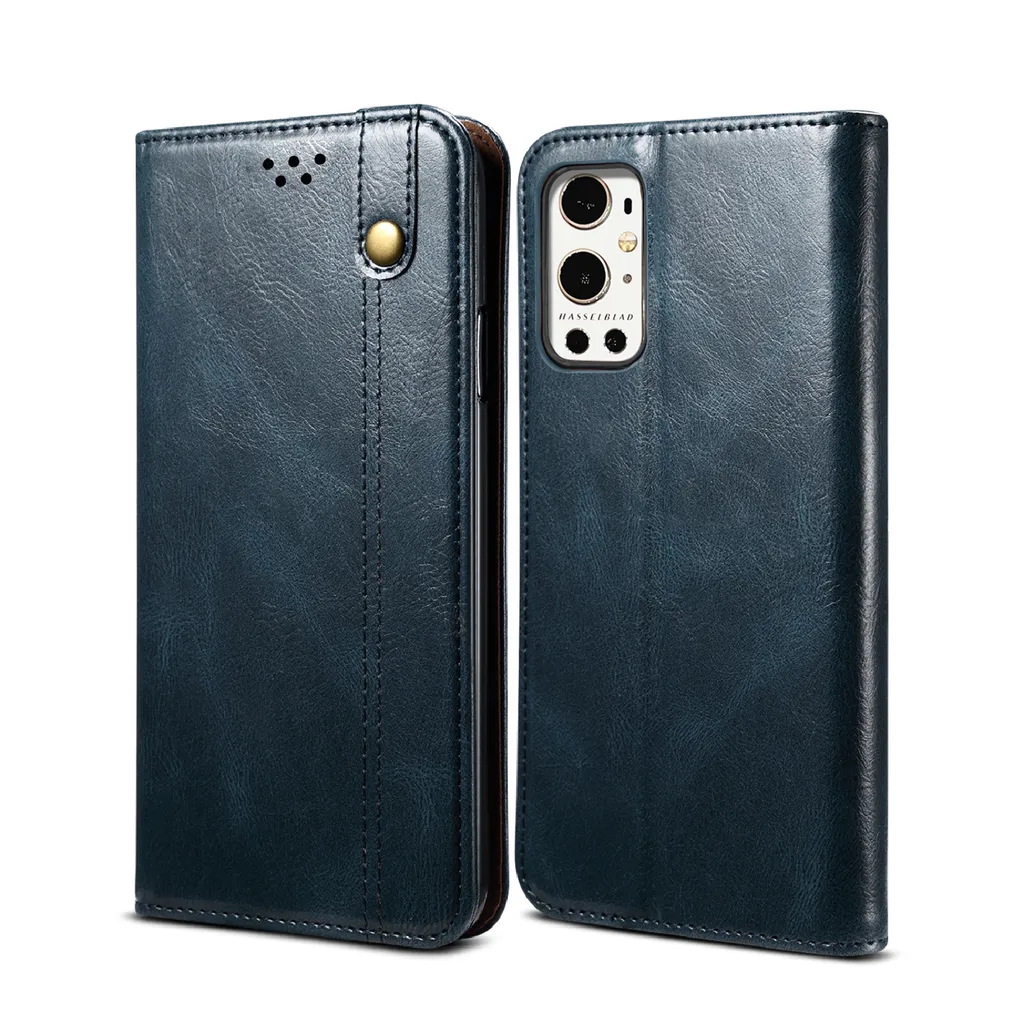 Custodia OnePlus 9 Pro Blu: Cover Portafoglio in Pelle con Stand