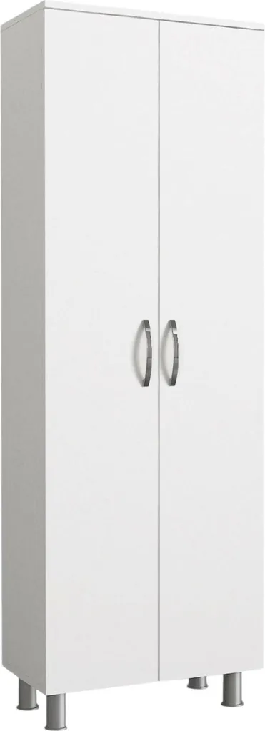 Armoire de Rangement Blanche 2 Portes Vincent - Meuble Colonne 5 Niveaux