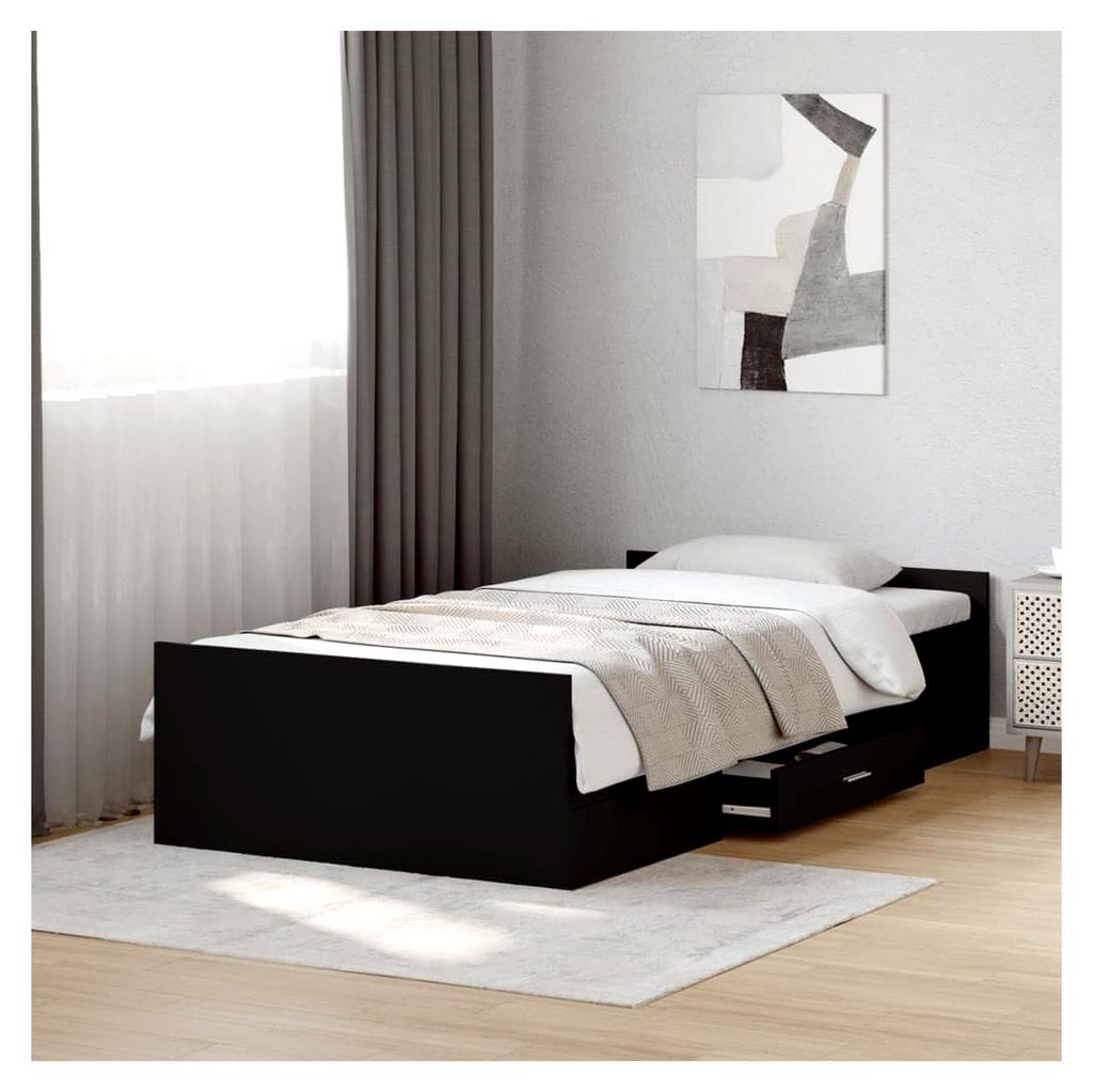 Bettgestell mit Schubladen, schwarz, 90x190 cm