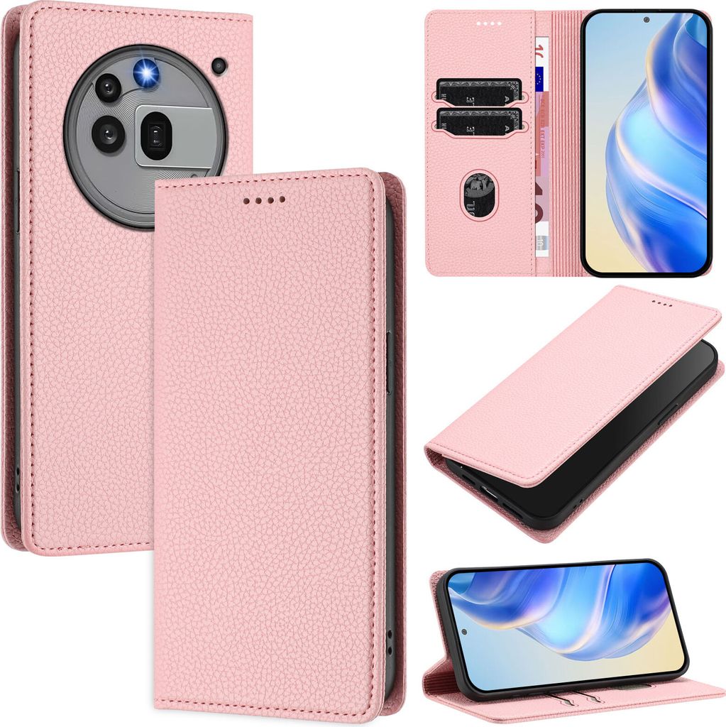 Litchi Leder Handyhülle für Nothing Phone 3a Pro Wallet Kartenfächer Standfunktion Hülle Pink