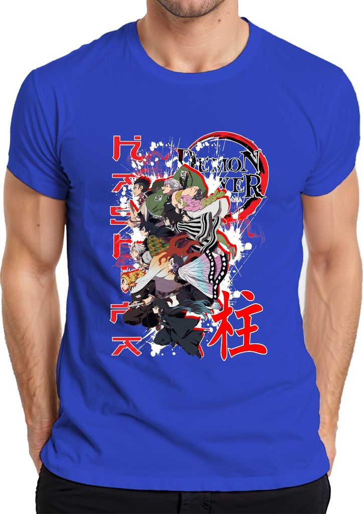 Demon Slayer Kimetsu no Yaiba Anime Charaktere Geschenk Grunge Herren T-Shirt, Blau, XXL