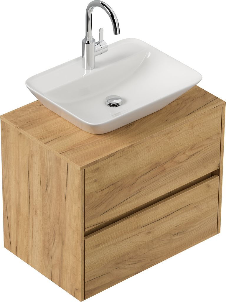 Badmöbel Taifun 80cm mit modernem Aufsatzwaschbecken eiche gold : Eiche Gold