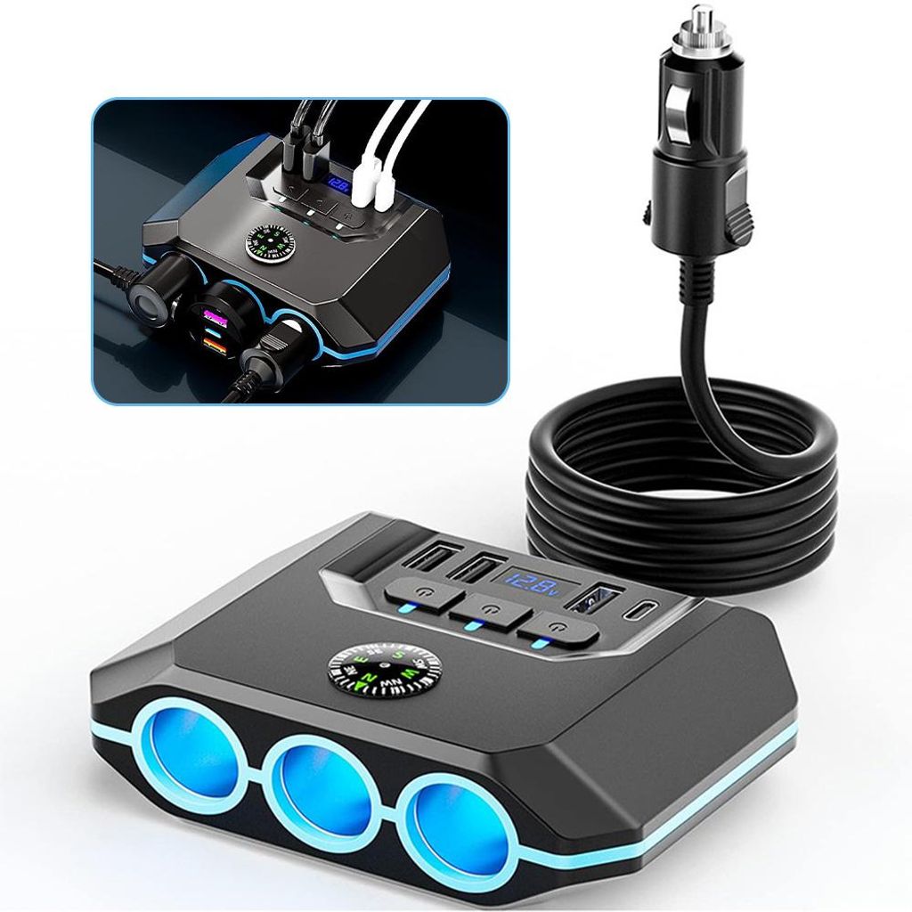 120W 12/24V KFZ Verteiler Ladegerät Adapter Dose Zigarettenanzünder Mehrfachstecker 4USB Steckdose