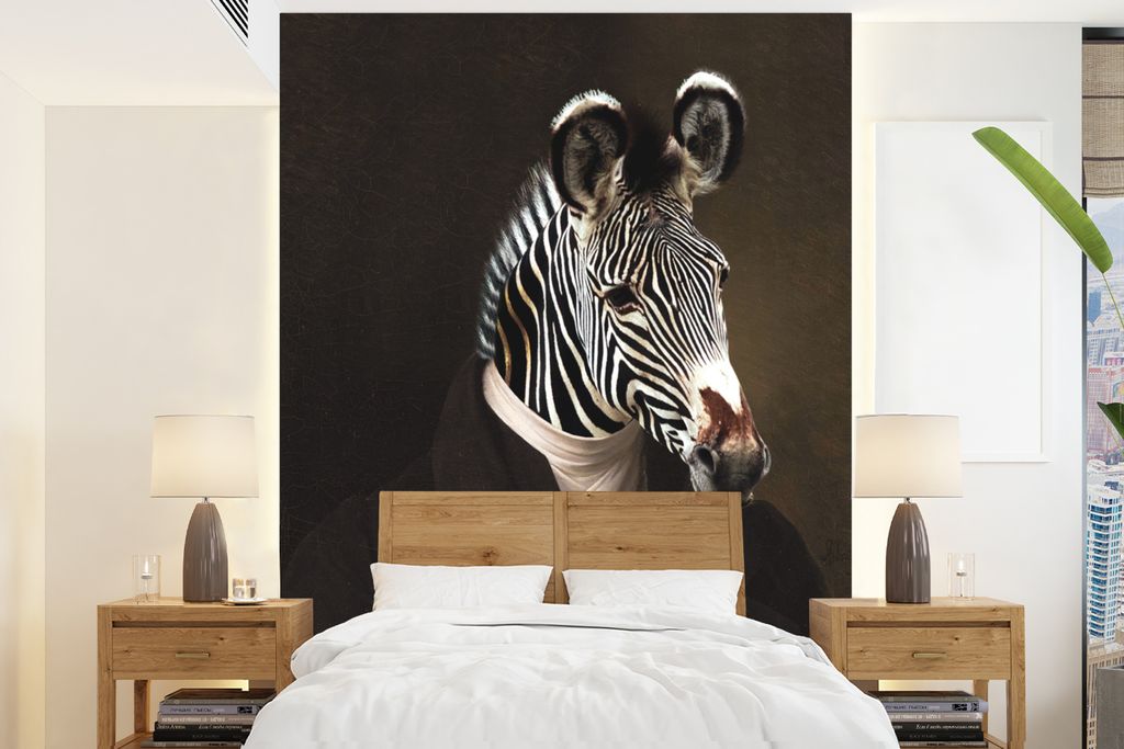 MuchoWow Fototapete für Wohnzimmer oder Schlafzimmer Wandtapete Vinyl Motivtapete Alte Meister - Zebra - Kunst - 195x260 cm - Wandbild