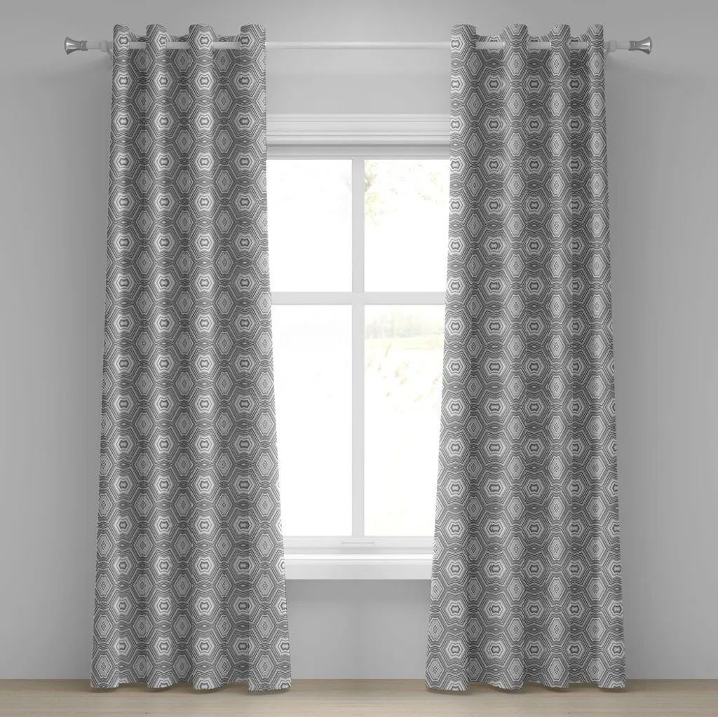 Paire de rideaux gris et blanc en microfibre avec œillets métalliques