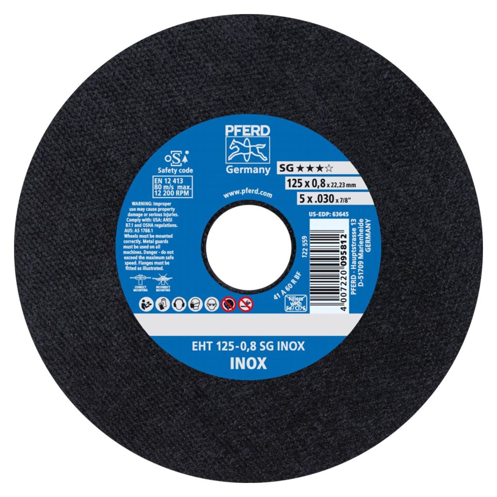 PFERD TOOLS Trennscheibe EHT 125x0,8x22,23 mm gerade Leistungslinie SG INOX für Edelstahl 25 Stk