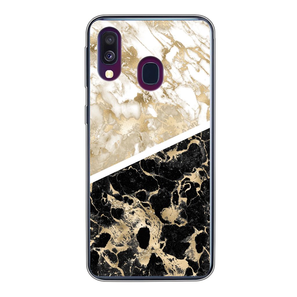 MuchoWow Handyhülle Schutzhülle Hülle für Samsung Galaxy A40 Marmor - Schwarz und Gold - Schick Silikon Softcase Handy Hülle - Handy-Tasche
