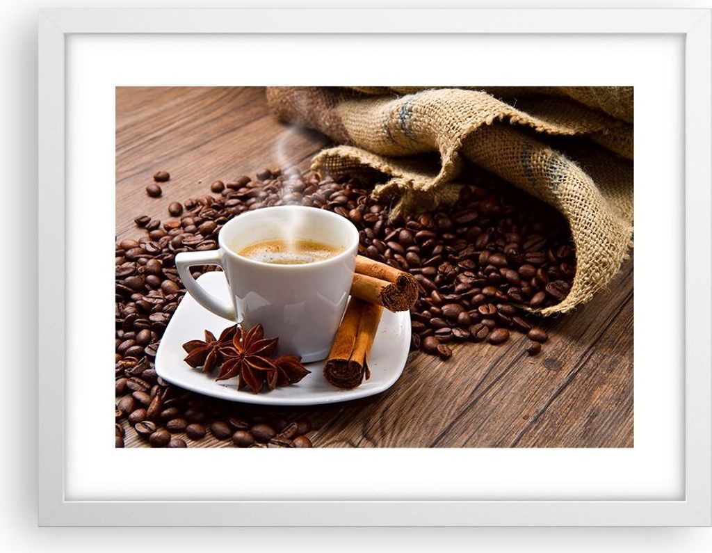 Gerahmtes Poster - Weißer Rahmen - Kaffee schwarz Frühstück Schokolade - 40x30 cm - Wand Bild - Wanddeko - Wandbilder - Wandposter - Bilderrahme...
