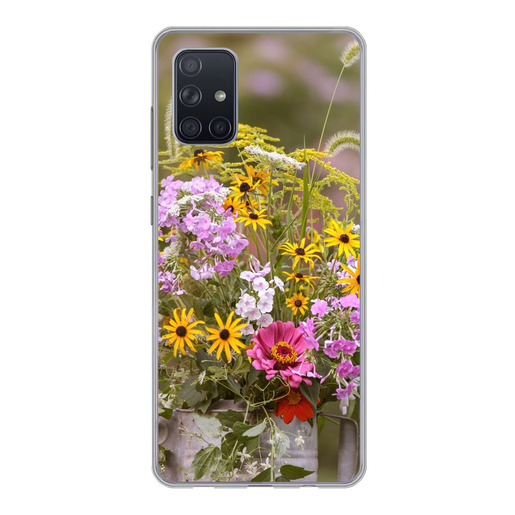 MuchoWow Handyhülle Schutzhülle Hülle für Samsung Galaxy A51 Blumen - Gießkanne - Farbe Silikon Softcase Handy Hülle - Schutzabdeckung