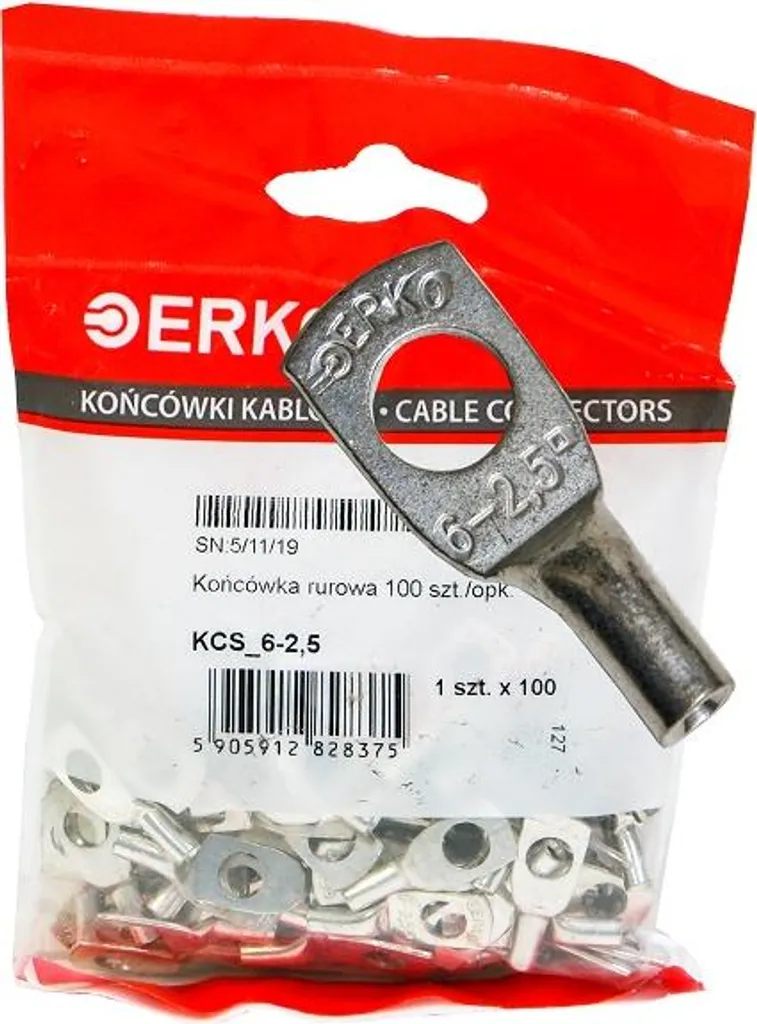 Lot de 100 cosses tubulaires ERKO KCS 2,5mm M6 en cuivre pour câblage