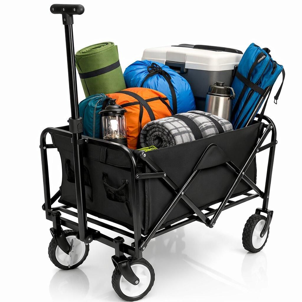 BigDean Bollerwagen faltbar bis 80 kg – kompakter klappbarer Transportwagen & Handwagen für Camping, Garten, Einkäufe, Festival & Ausflüge