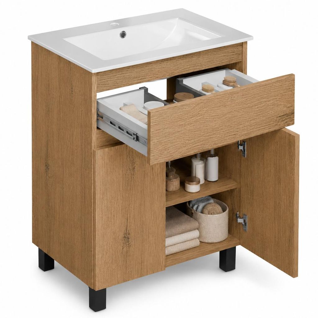 Badezimmerschrank mit Waschbecken und Schublade, 60 cm, Produktbild 