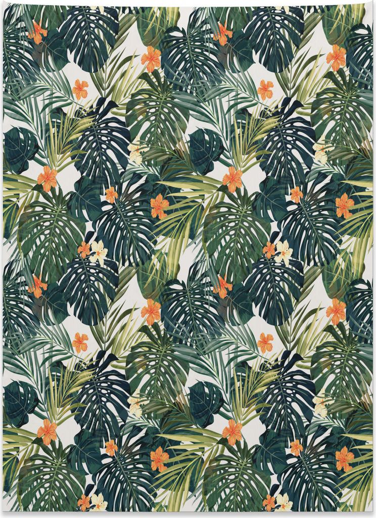 Abakuhaus Blumen Wandteppich, Botanische Wendekreisblätter aus Weiches Mikrofaser Stoff Kein Verblassen Klare Farben Waschbar, 110 x 150 cm, Weiß...