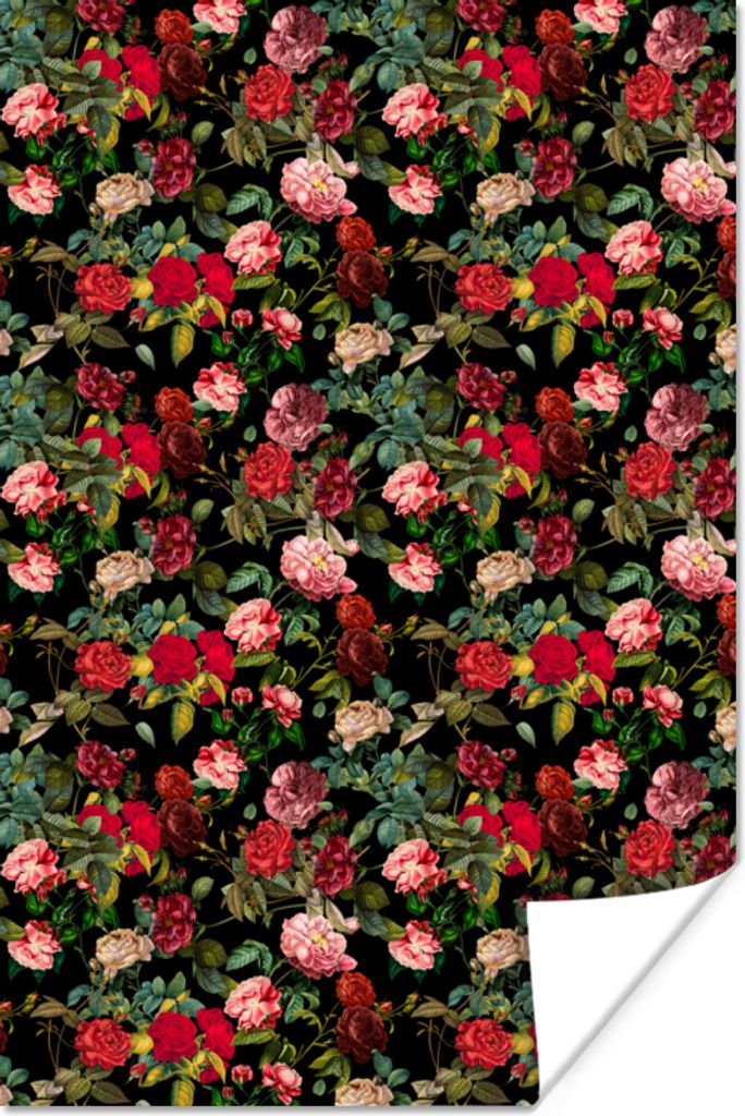 MuchoWow Poster Blumen - Rot - Rosen 80x120 cm - Papierdruck
