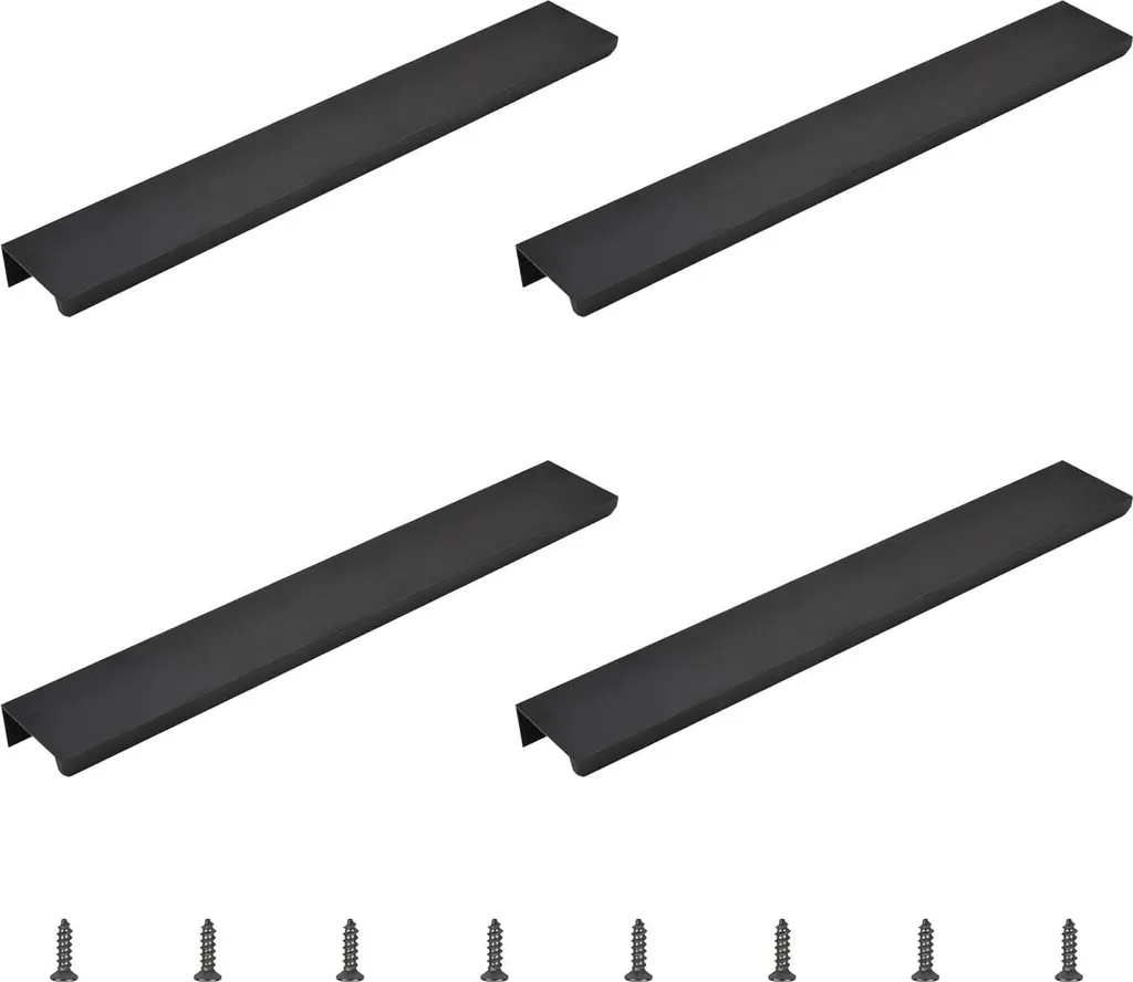 Poignée de Cuisine Invisible Noire 300mm en Aluminium - Lot de 4 Pcs
