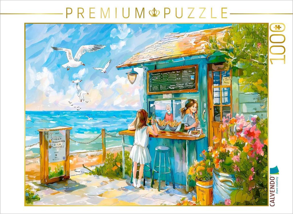CALVENDO Puzzle Kinder und Möwen mit Fischbrötchen im Imbiss | 1000 Teile Lege-Größe 64x48cm Foto-Puzzle für glückliche Stunden