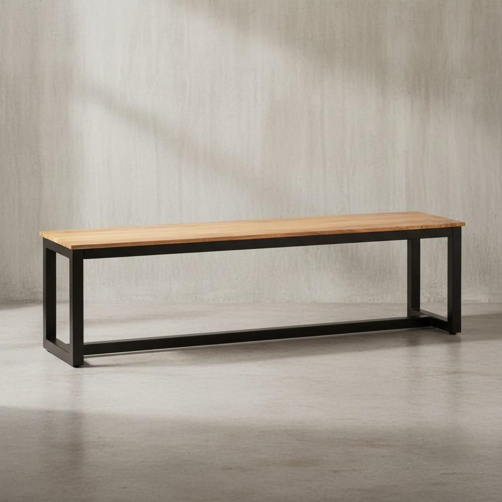 Esszimmerbank 160x40x45 cm Akazie Massivholz Metall Loft-Style, Esstischbank Holzbank Massiv ohne Lehne, Küchenbank Essbank Industrial, Sitzbank E...