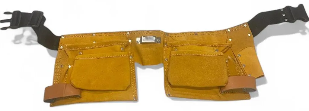 Sacoche à outils cuir 10 poches avec porte-mètre et coutures robustes