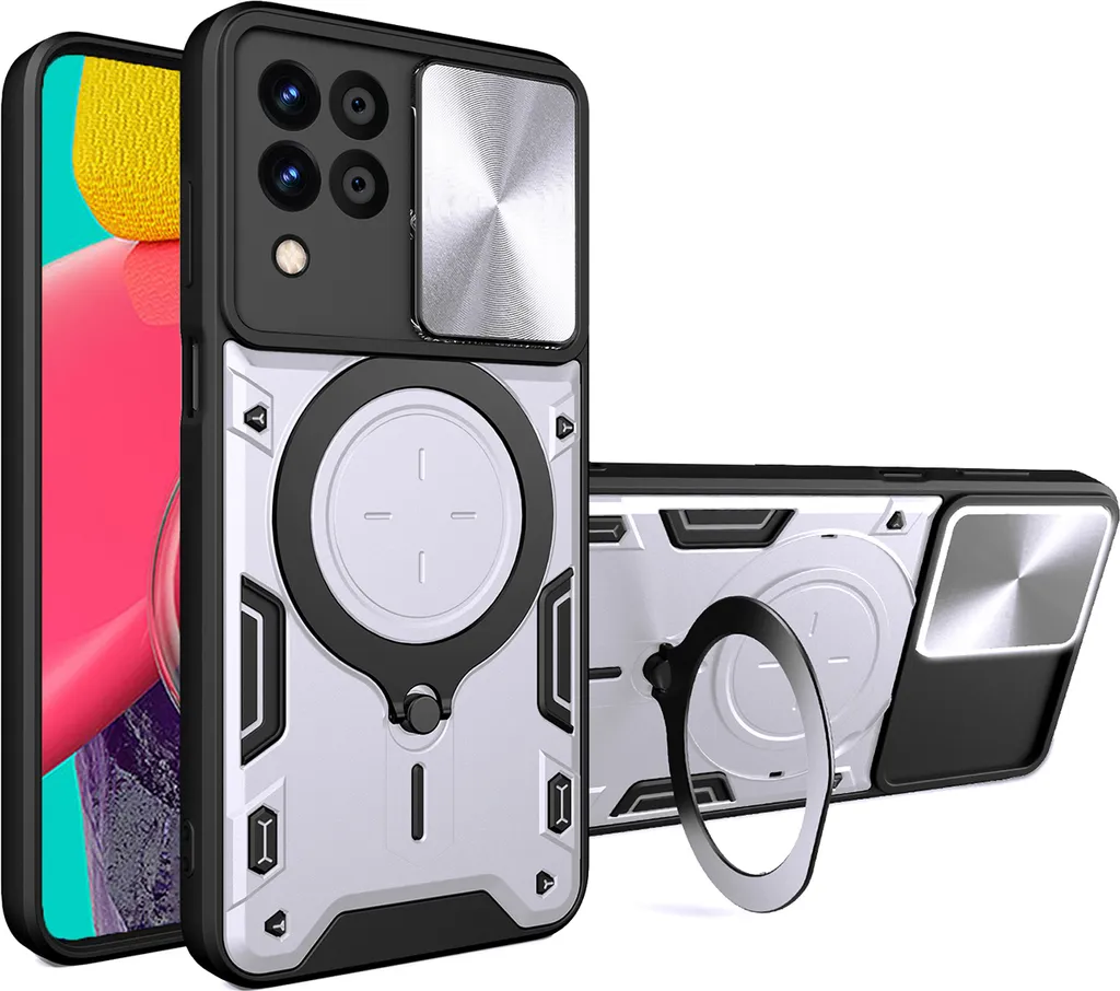 Custodia Samsung M33 5G Argento con Protezione Fotocamera e Anello