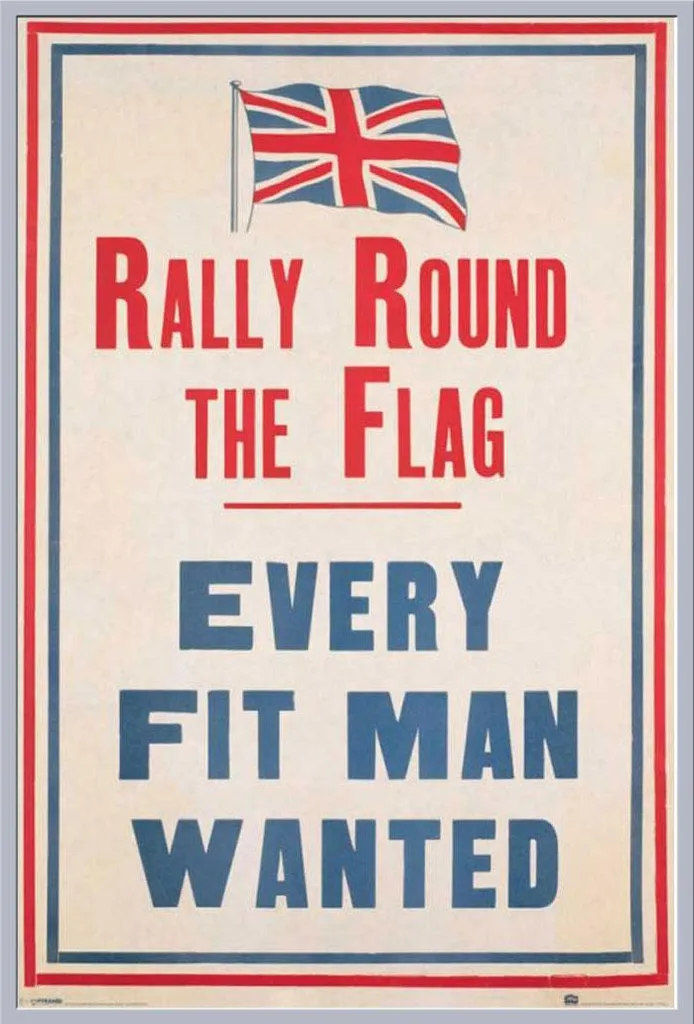 Décoration Murale Vintage : Affiche Rally Round The Flag encadrée Argent