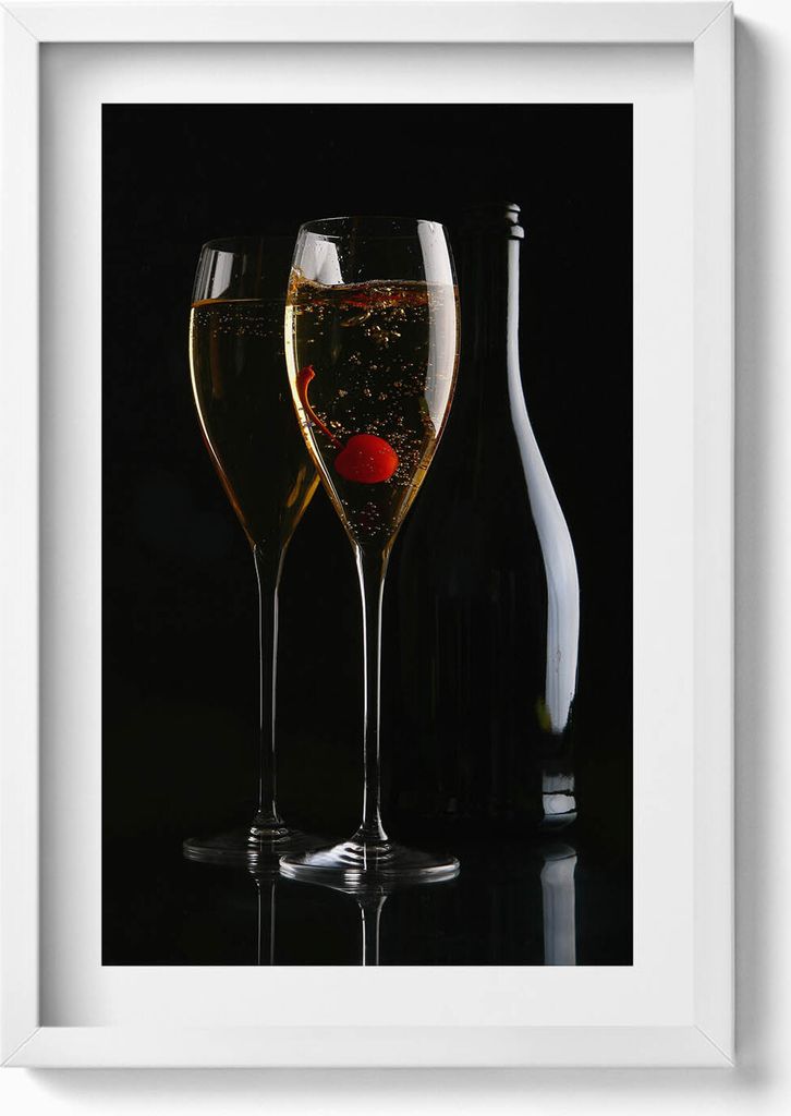 Champagner-Gläser– Wandbild mit Rahmen – Gerahmtes Bild – Wanddekoration – 40x60 cm – Weiß