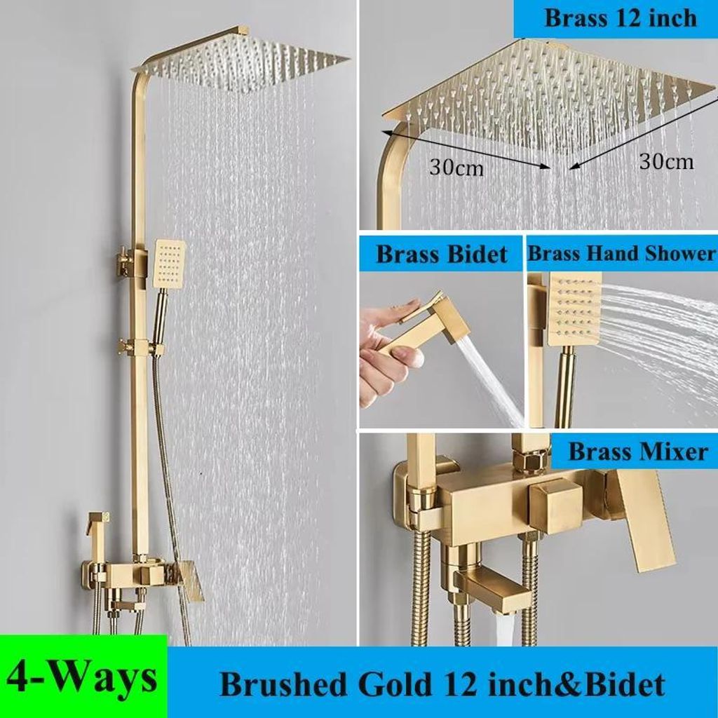 Duschsystem - Wandmontierte Regendusche mit Wannenarmatur - 30 cm Duschkopf - Schwenkauslauf 15 cm - Einhebelmischer - Keramikkartusche - Höhenver...