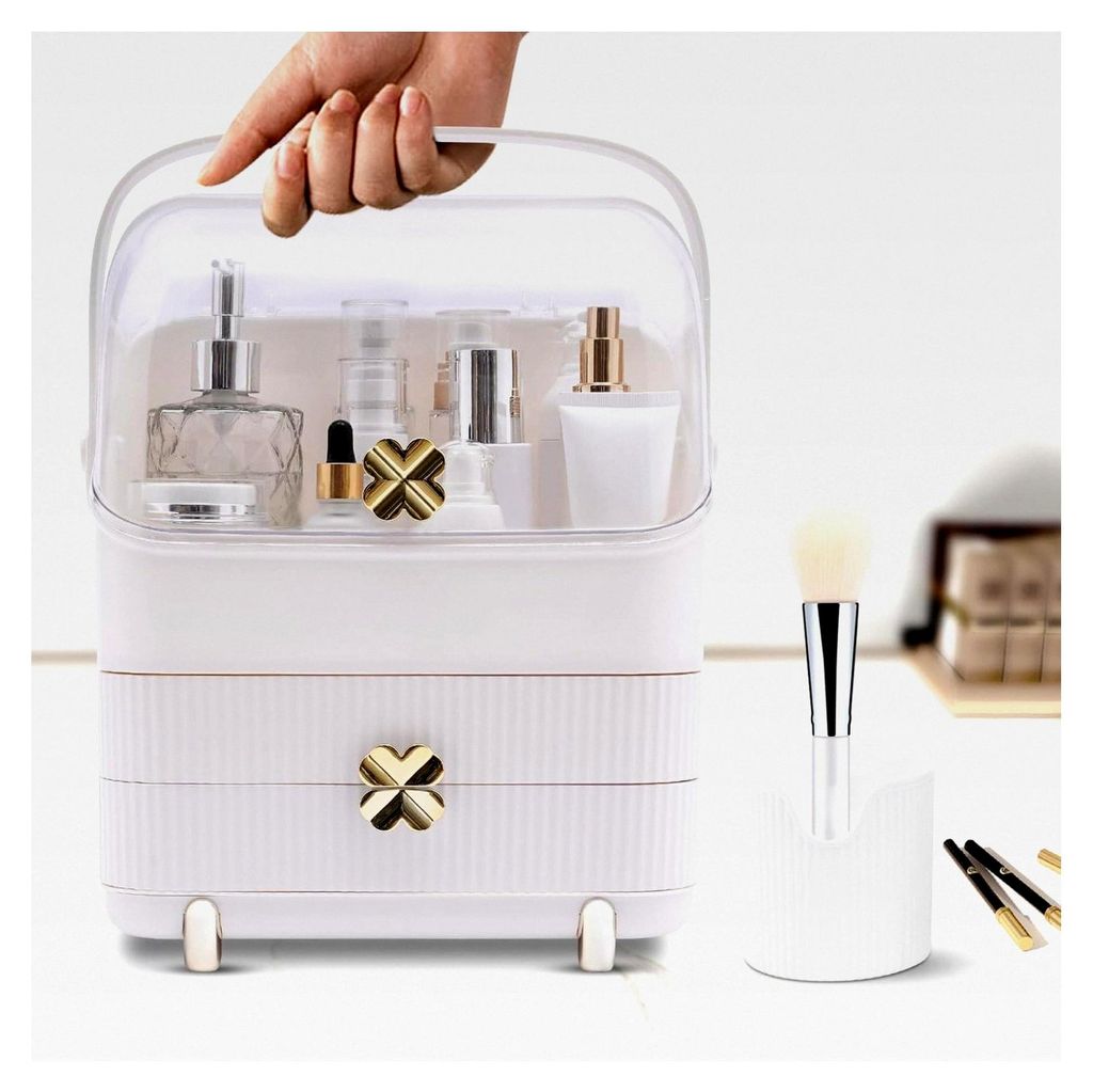 Make-up Organizer zur Aufbewahrung, Hautpflege Organizer Multifunktionale Make-up Aufbewahrungsbox mit Pinseltrommel und Schubladen, Make-up Box f...
